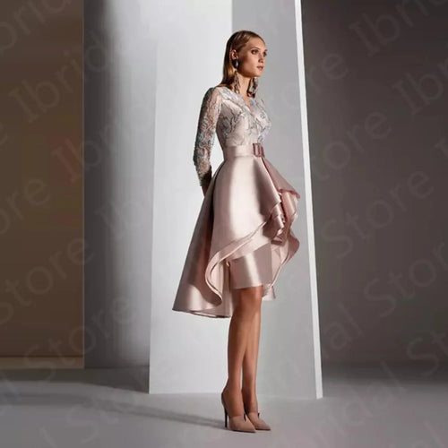 2023 New Arrival Pearl Pink Mother of the Bride Dress High Low Mother Dresses 3/4 Sleeves Lace Wedding Party Gowns Customized