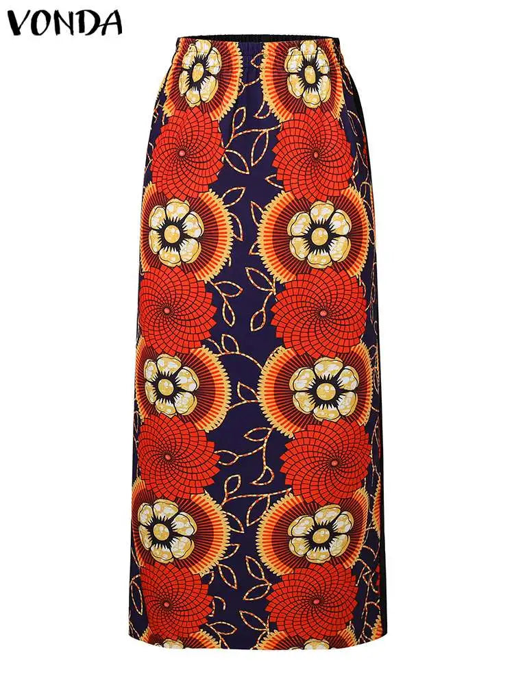 VONDA Women Sets 2024 Elegant Tops And Skirts Suits Flare Sleeve Floral Printed Blouse And H Line Maxi Skirts 2Pcs Matching Sets