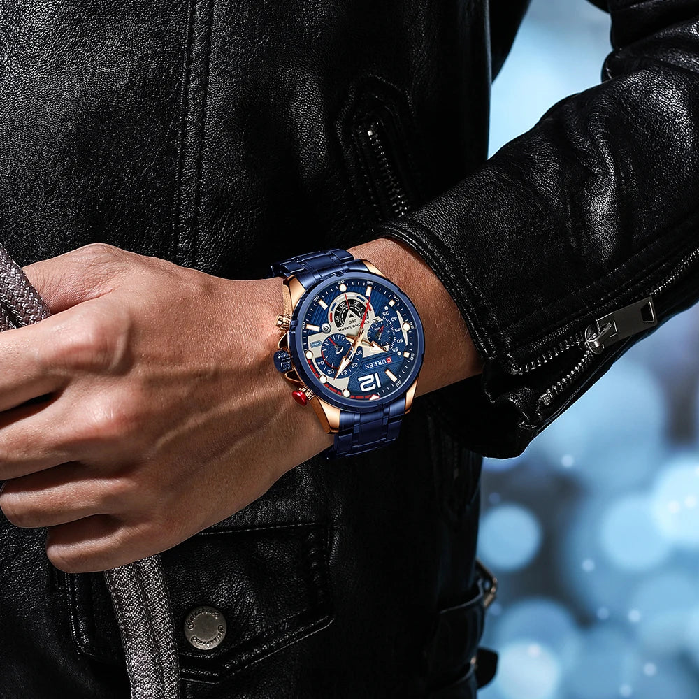 Curren Men's Quartz Chronograph Watch Waterproof Stainless Steel Band