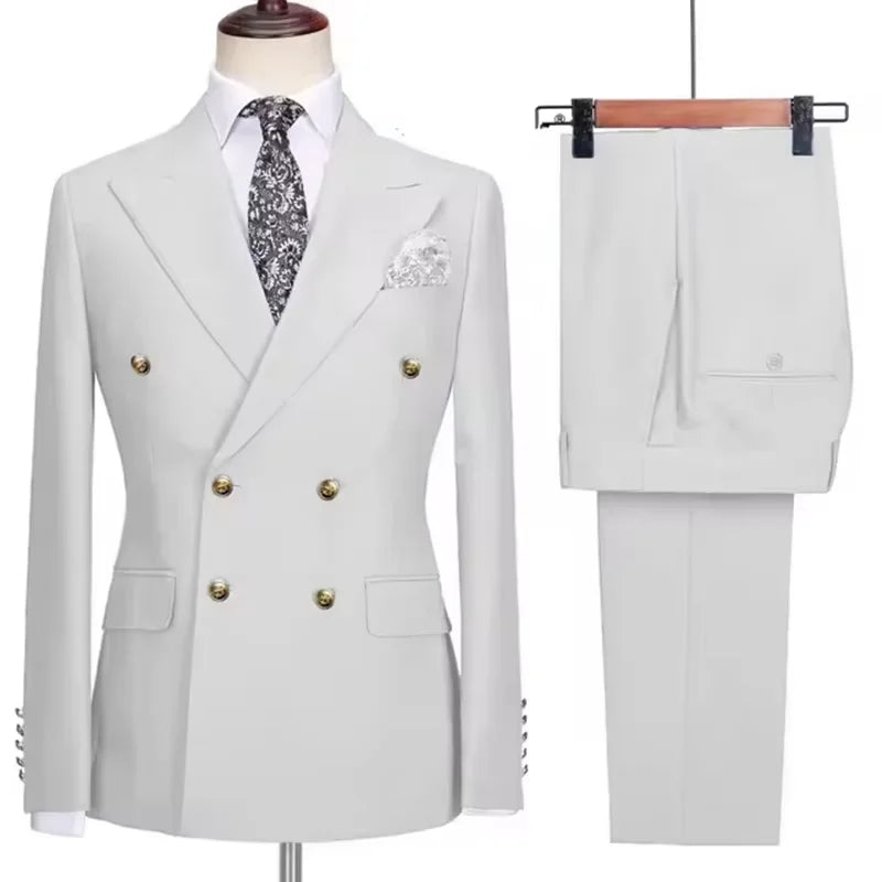 Xomoflag Men's Slim Fit Double Breasted Suit Jacket and Pants