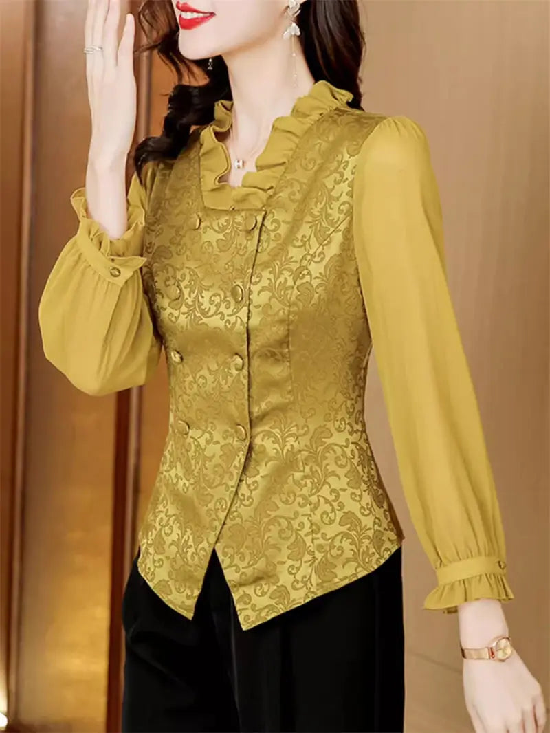 Hunan Silk Shirt Women V Neck Satin Top For Office