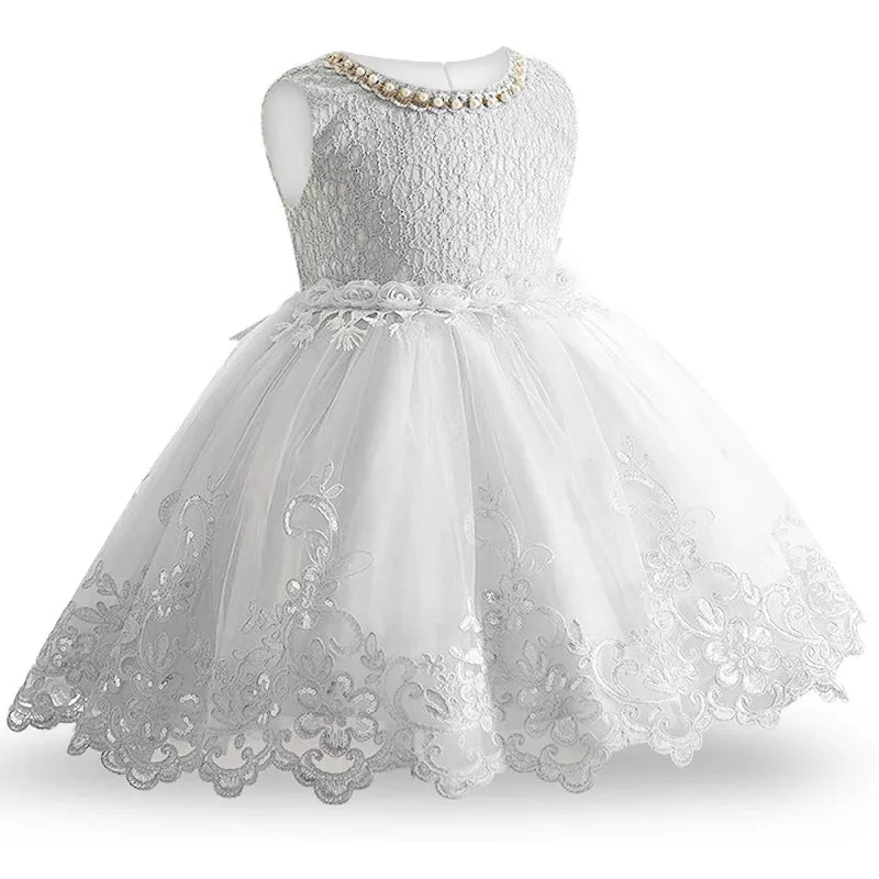 Children Embroidery Pearls Dress Formal Pageant Girl Gown baptism Dresses For baby girl clothes Infant Party Tutu Vestidos