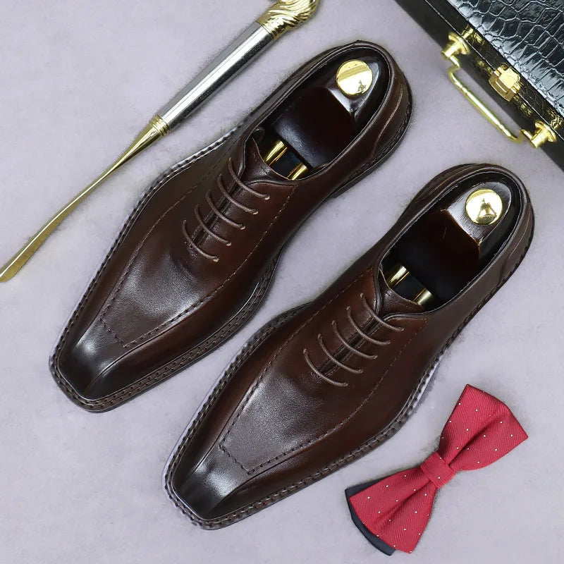 New Fashion Men Oxford Black/Coffee Casual Genuine Leather Business Buckle Square Toe Office & Career Men's Sapatos Shoes
