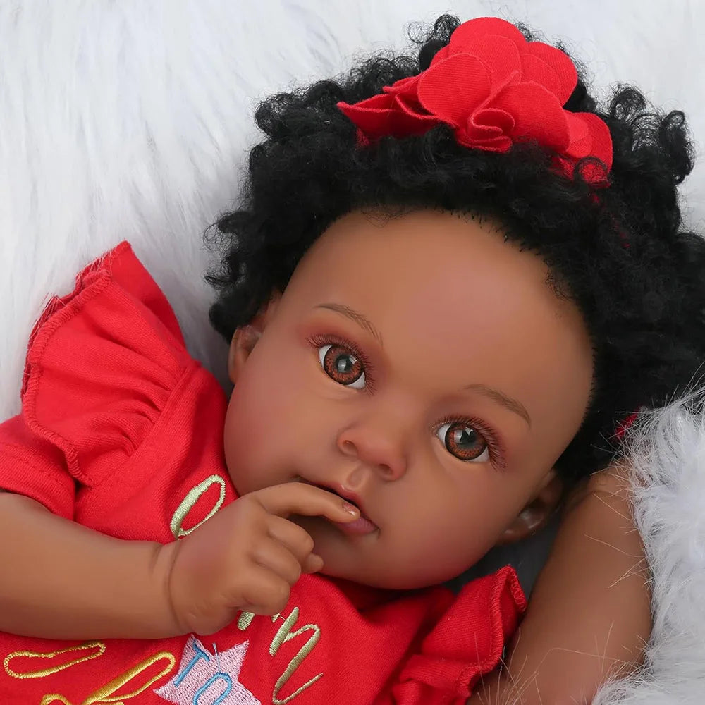 Realistic African American Reborn Baby Doll With Rooted Hair