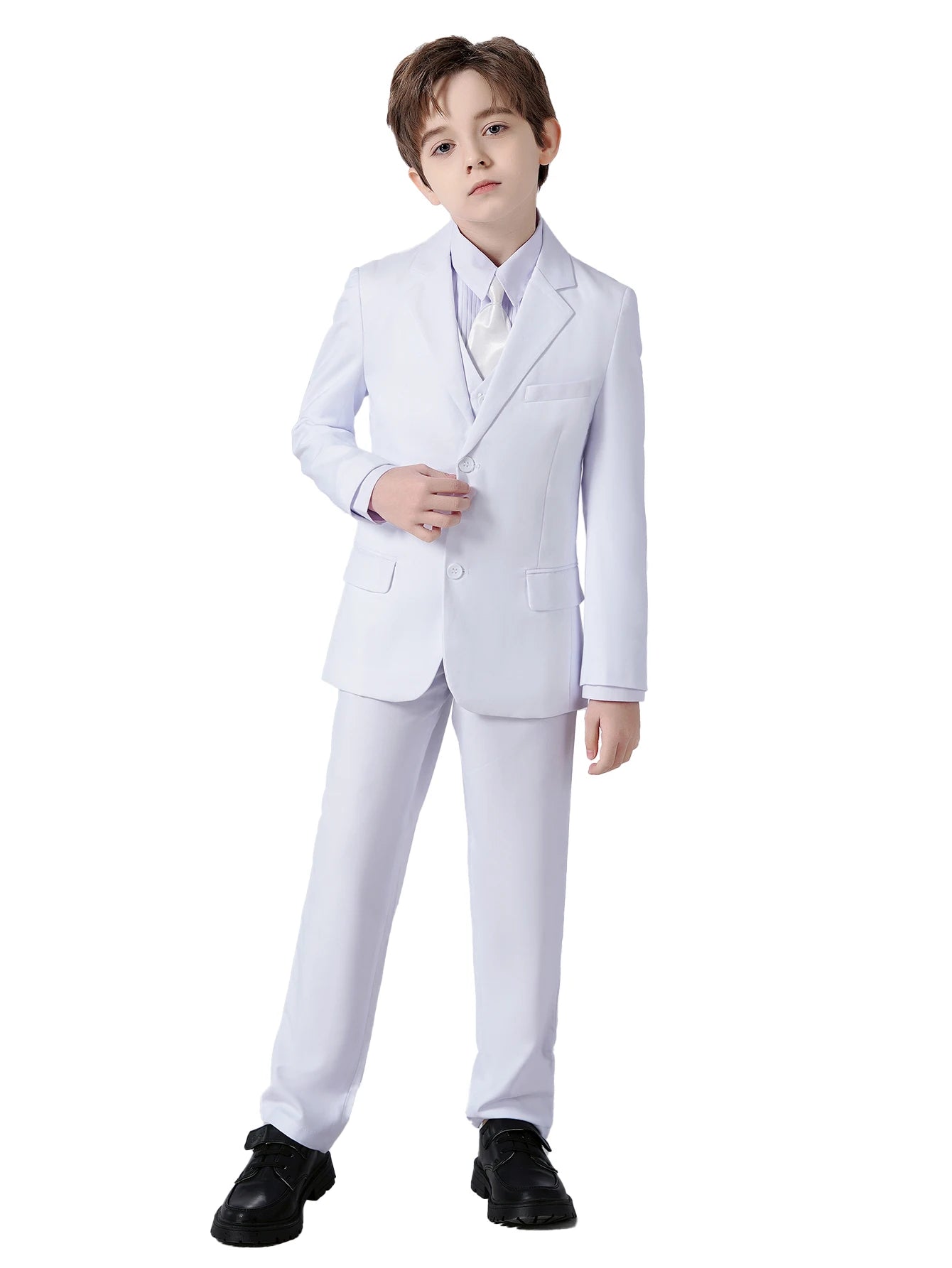 Boys Four Piece Suit Set Jacket Vest Pants Tie Formalwear