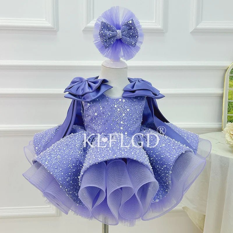 KLFLG Light Luxury Pageant Dress For Baby Girls With Sequins And Bow