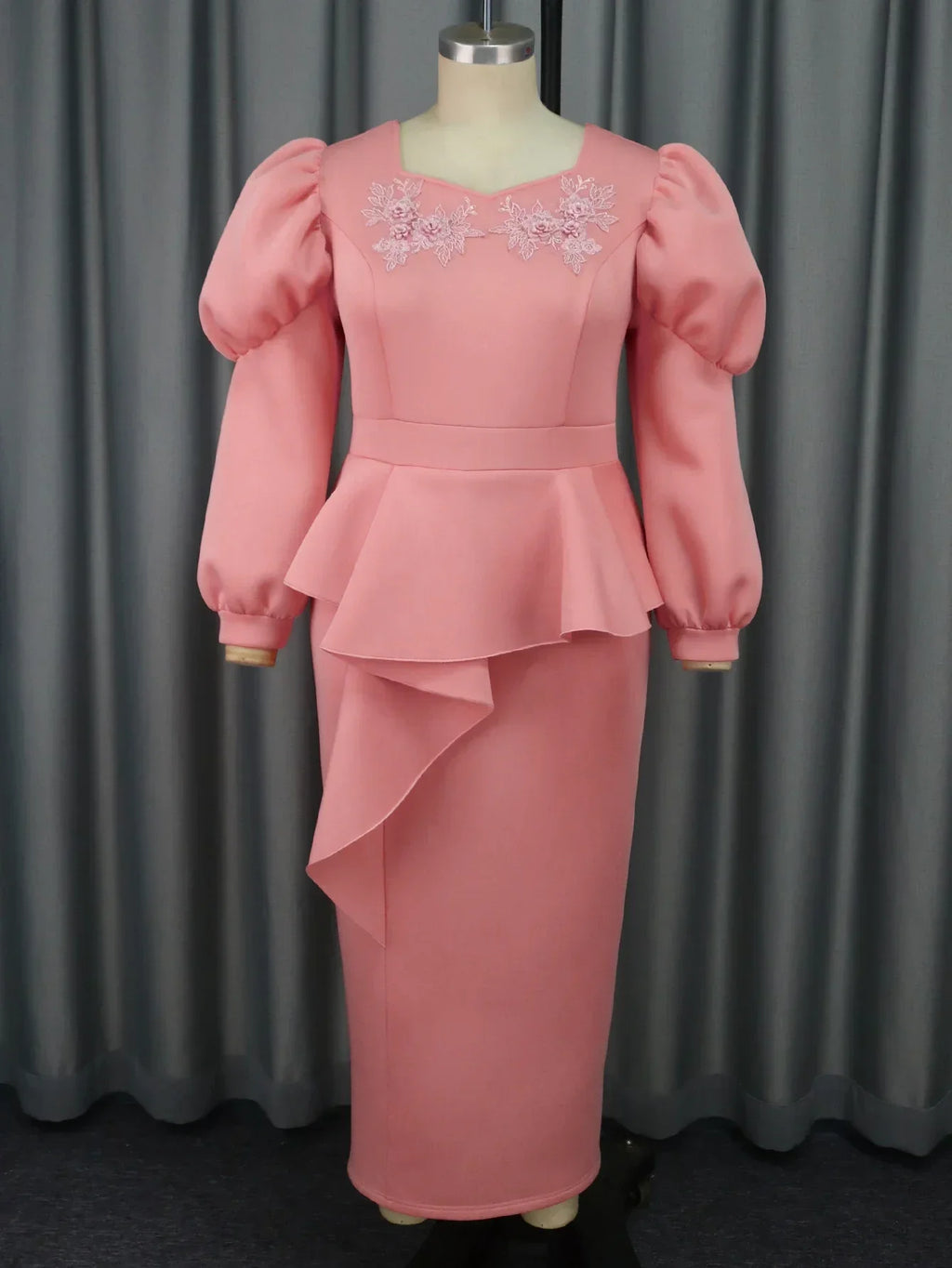 AOMEICN Long Sleeve Peplum Dress For Women High Waist