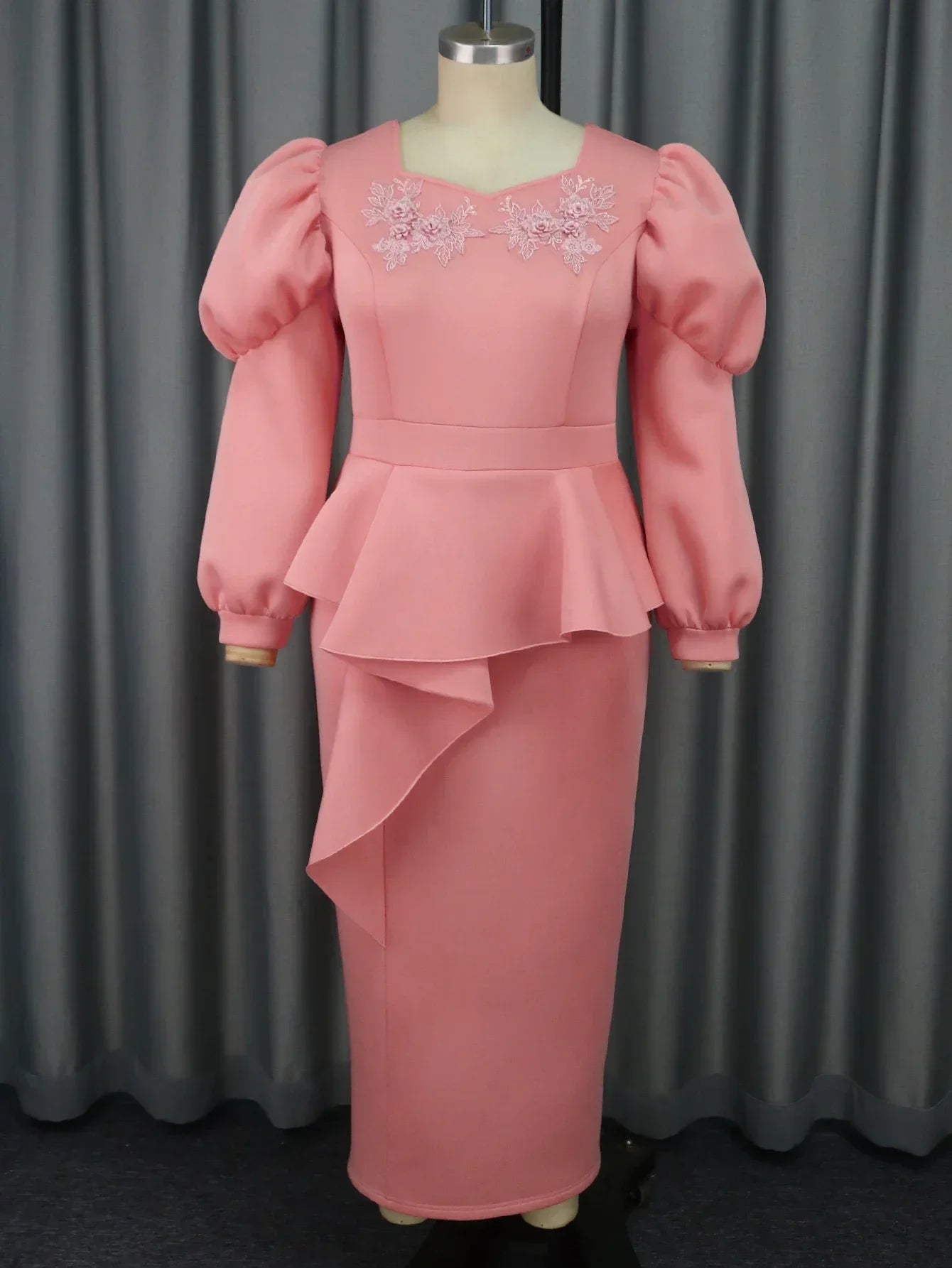 AOMEICN Long Sleeve Peplum Dress For Women High Waist