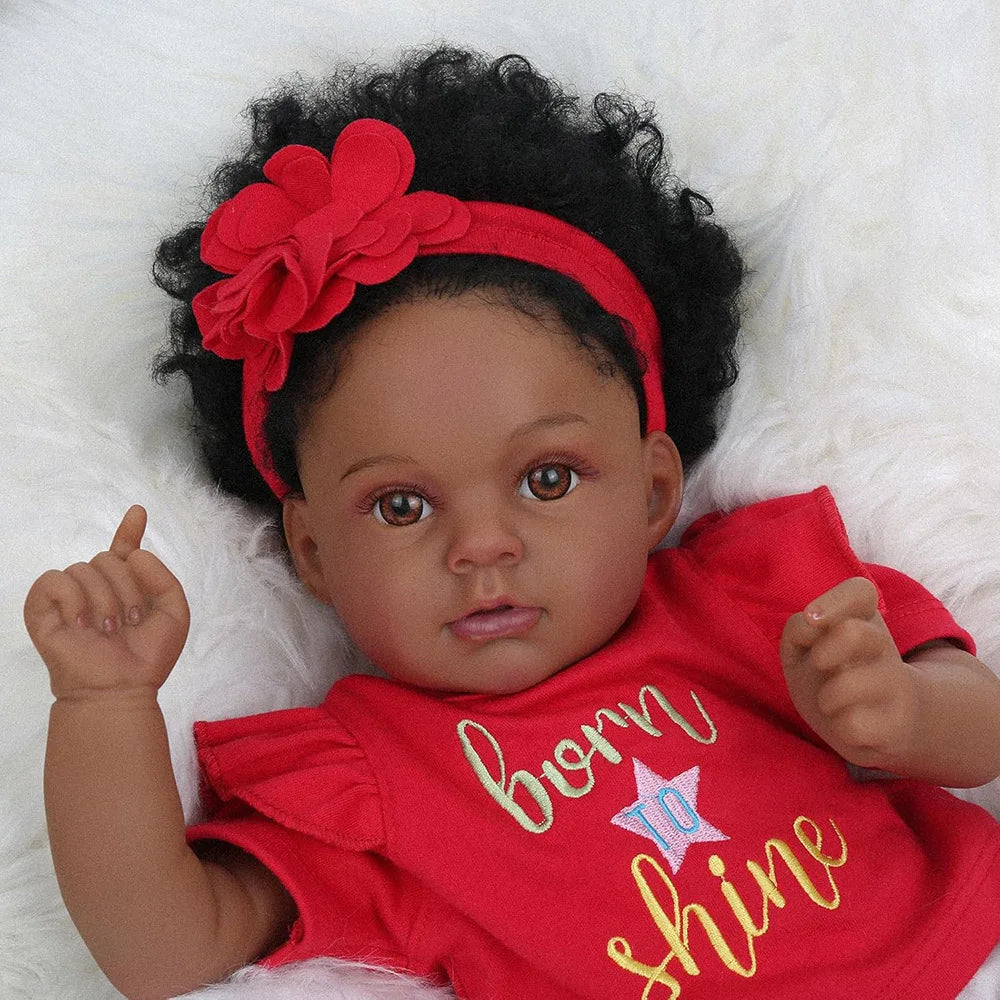 Realistic African American Reborn Baby Doll With Rooted Hair