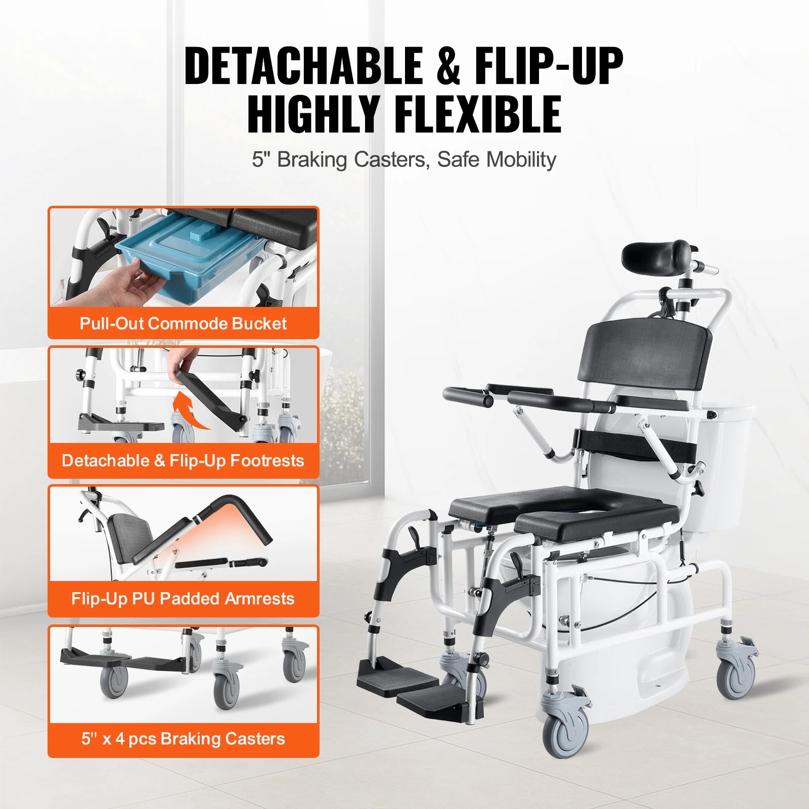 SucceBuy Shower Wheelchair Aluminum Alloy for Indoor Showers 300 lb