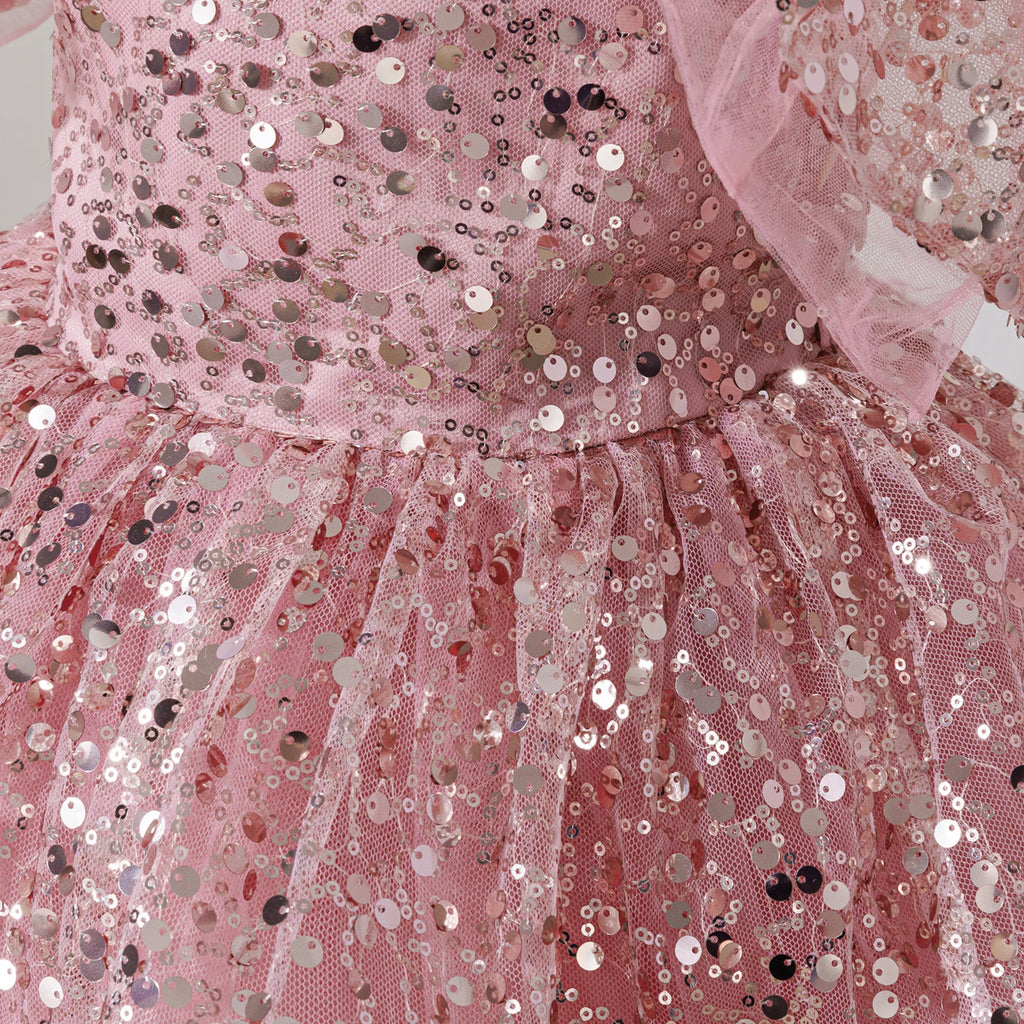 PLBBFZ Girls Sequin Bow Dress Tulle Party Princess Prom