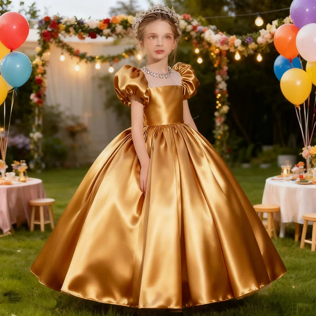 Gdybao Flower Girl Dress With Puff Sleeves For Weddings