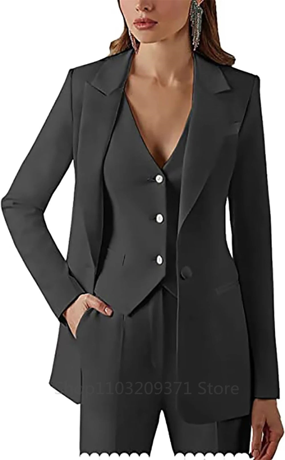 Women Suit Set Lapel Blazer Vest Pants Office Lady