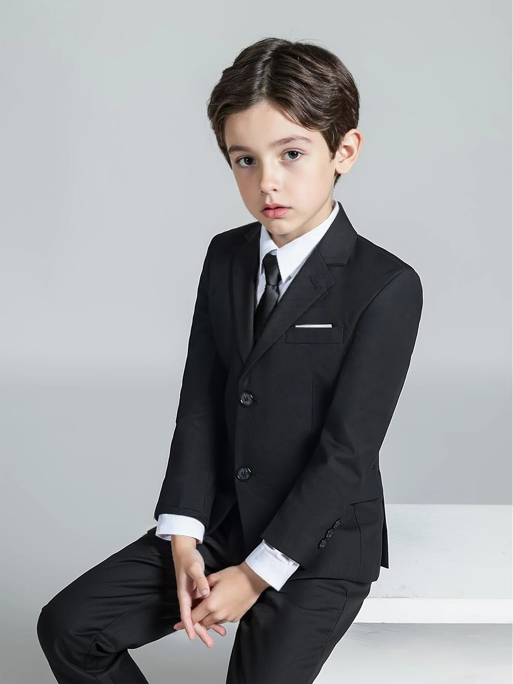 Boys Four Piece Suit Set Jacket Vest Pants Tie Formalwear