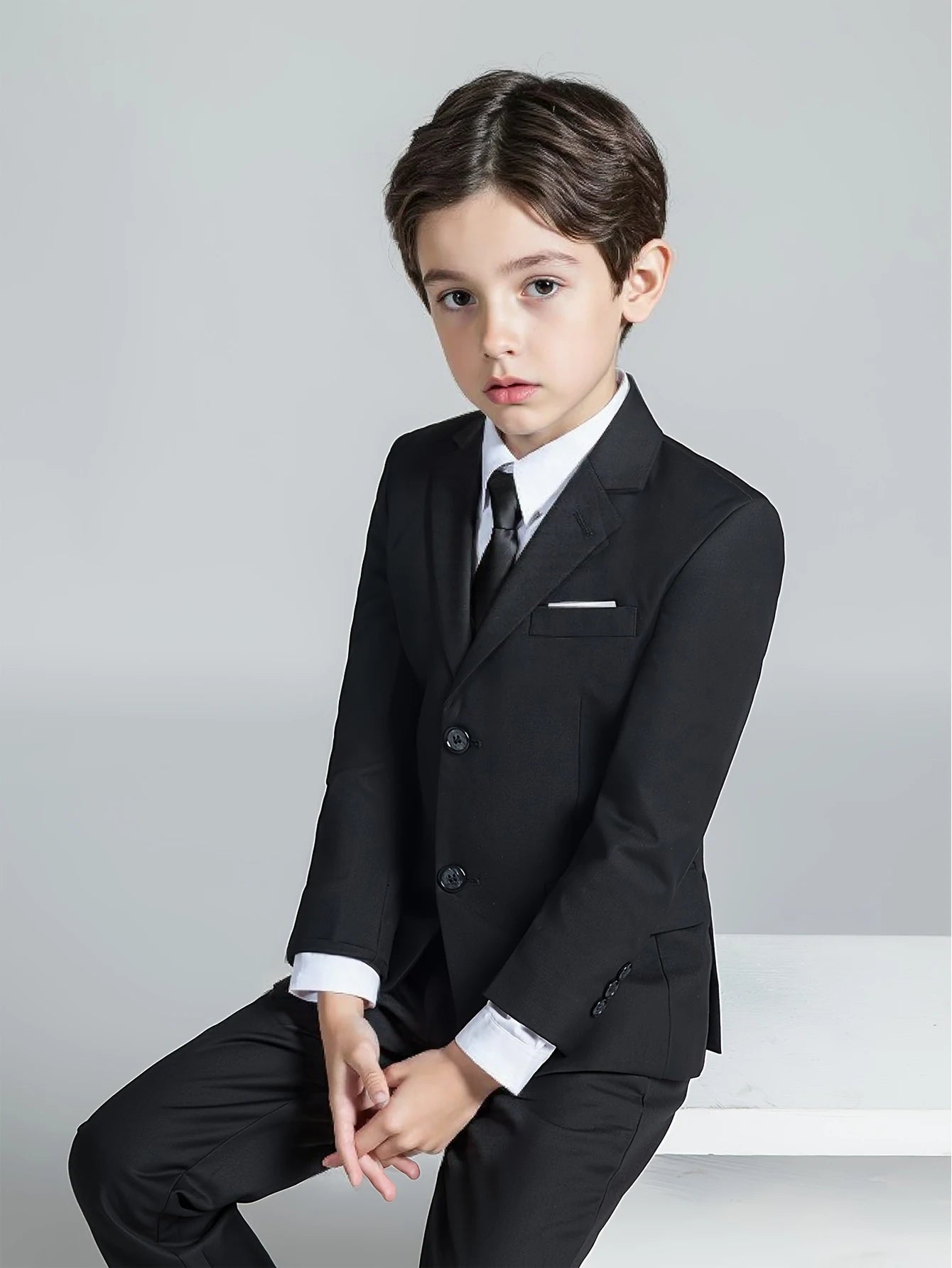 Boys Four Piece Suit Set Jacket Vest Pants Tie Formalwear