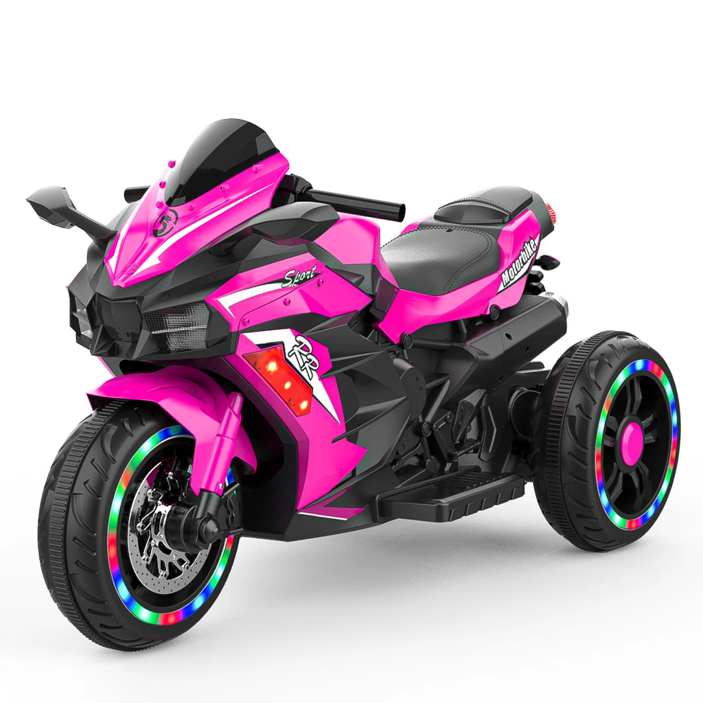 Electric Motorcycle for Kids, 12V Battery Powered Ride on Toys 3 Wheels Motorcycle with LED Lights and Music