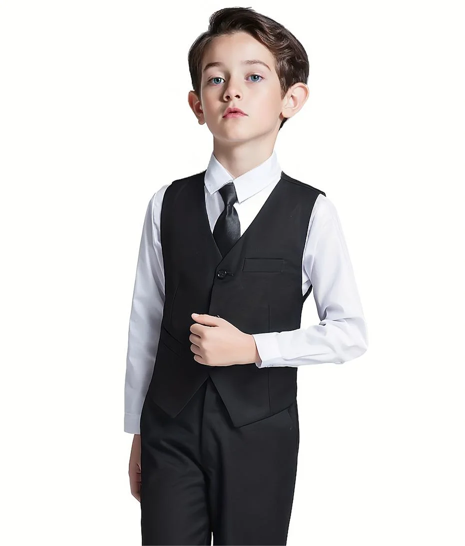 Boys Four Piece Suit Set Jacket Vest Pants Tie Formalwear