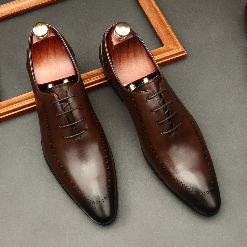 Italian Handmade Men's Oxford Shoes Real Calf Leather Black Brown Classic Brogue Business Wedding Dress Shoes For Men 2025 New