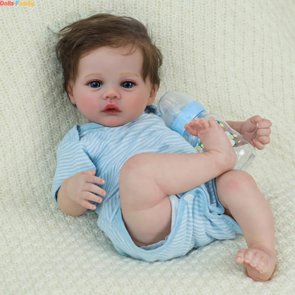 Lifelike Reborn Baby Doll Boy With Rooted Hair Silicone
