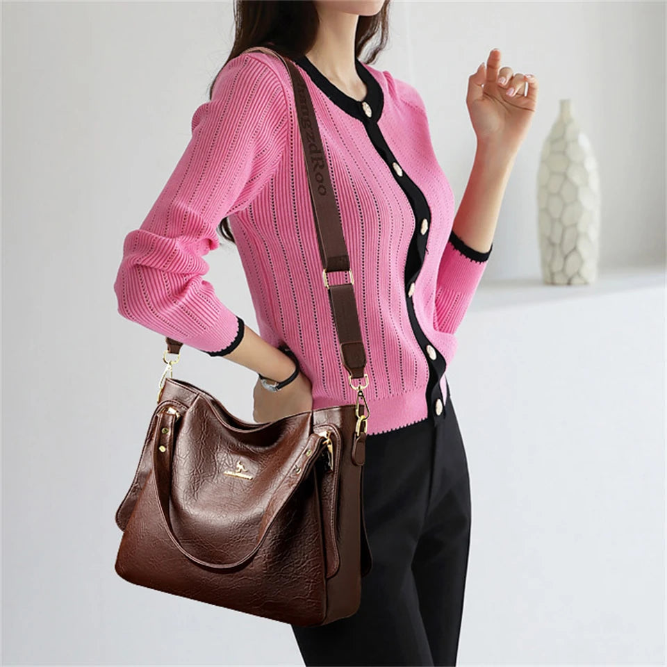 VANDERWAHCN Soft Leather Top-Handle Bag For Women Crossbody Tote