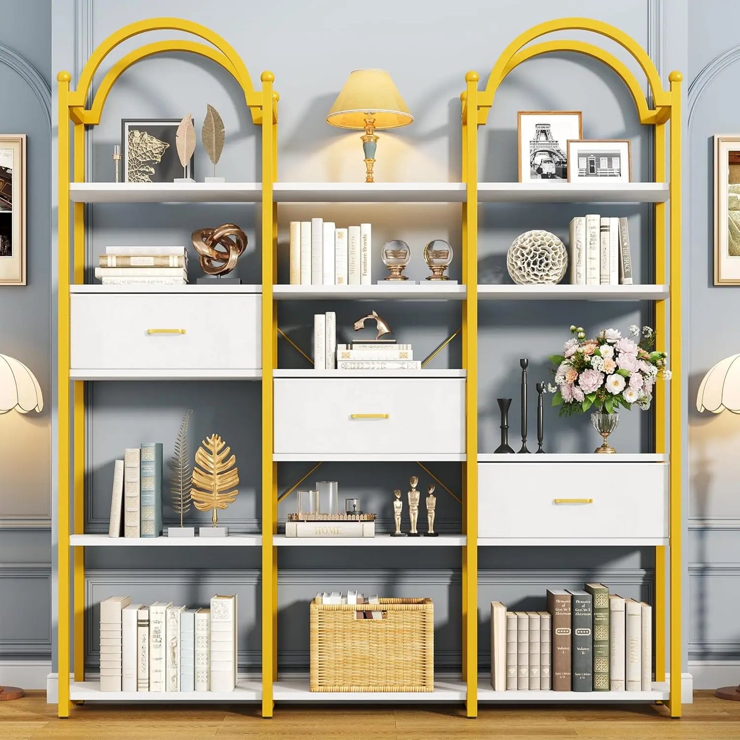 GUANGBAI Arched Bookshelf With Drawers And Storage Shelves