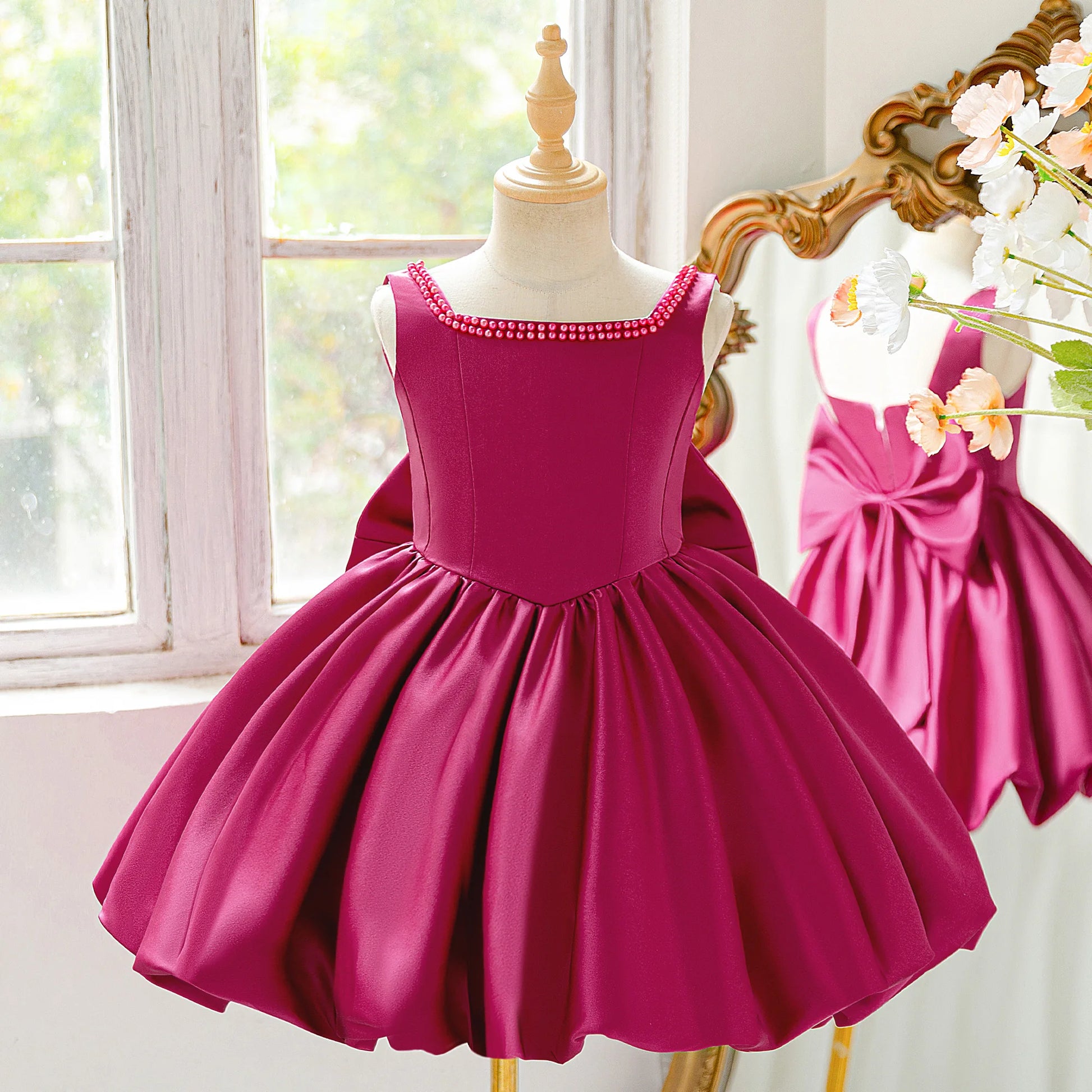 PLBBFZ Elegant Big Bow Tutu Dress For Girls Party Gown