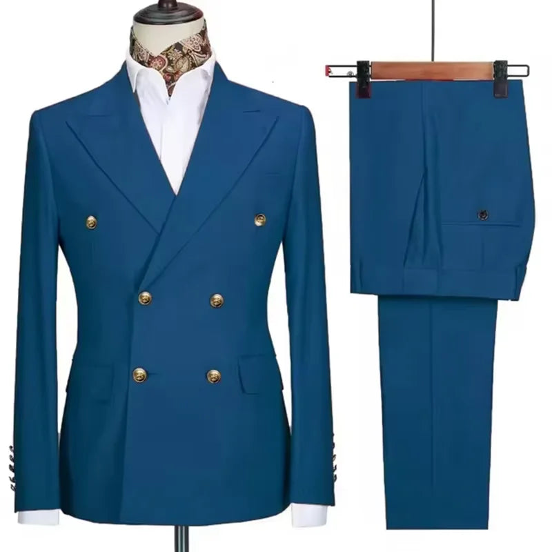 Xomoflag Men's Slim Fit Double Breasted Suit Jacket and Pants