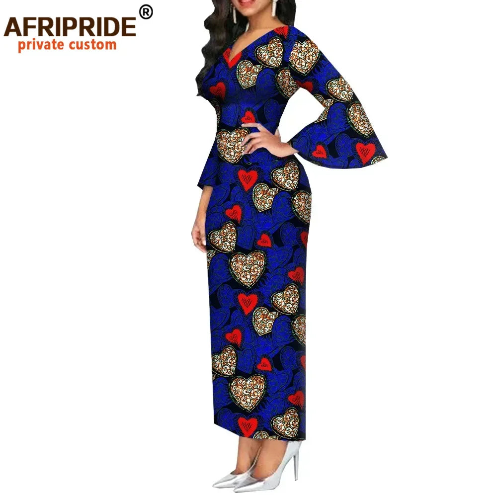 Women`s African Dresses Dashiki Outfits Print Bodycon Long Maxi Dress V Neck Flare Sleeve Party Wedding AFRIPRIDE A1925048