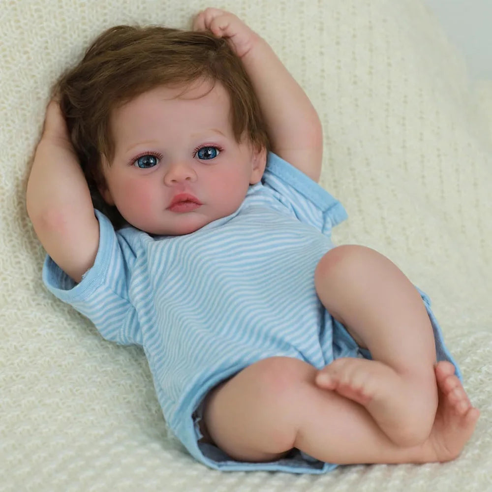 Lifelike Reborn Baby Doll Boy With Rooted Hair Silicone