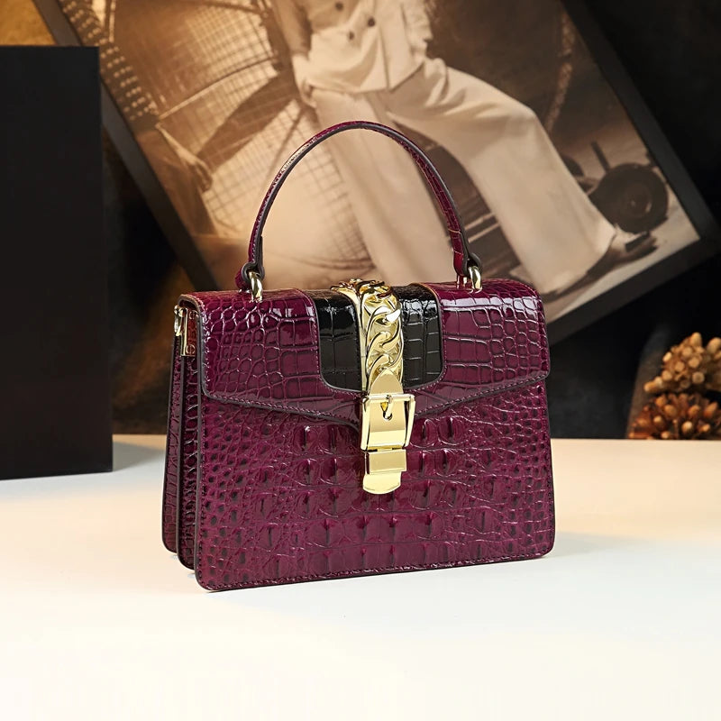HYLHMCCN Crocodile Genuine Leather Crossbody Bag For Women