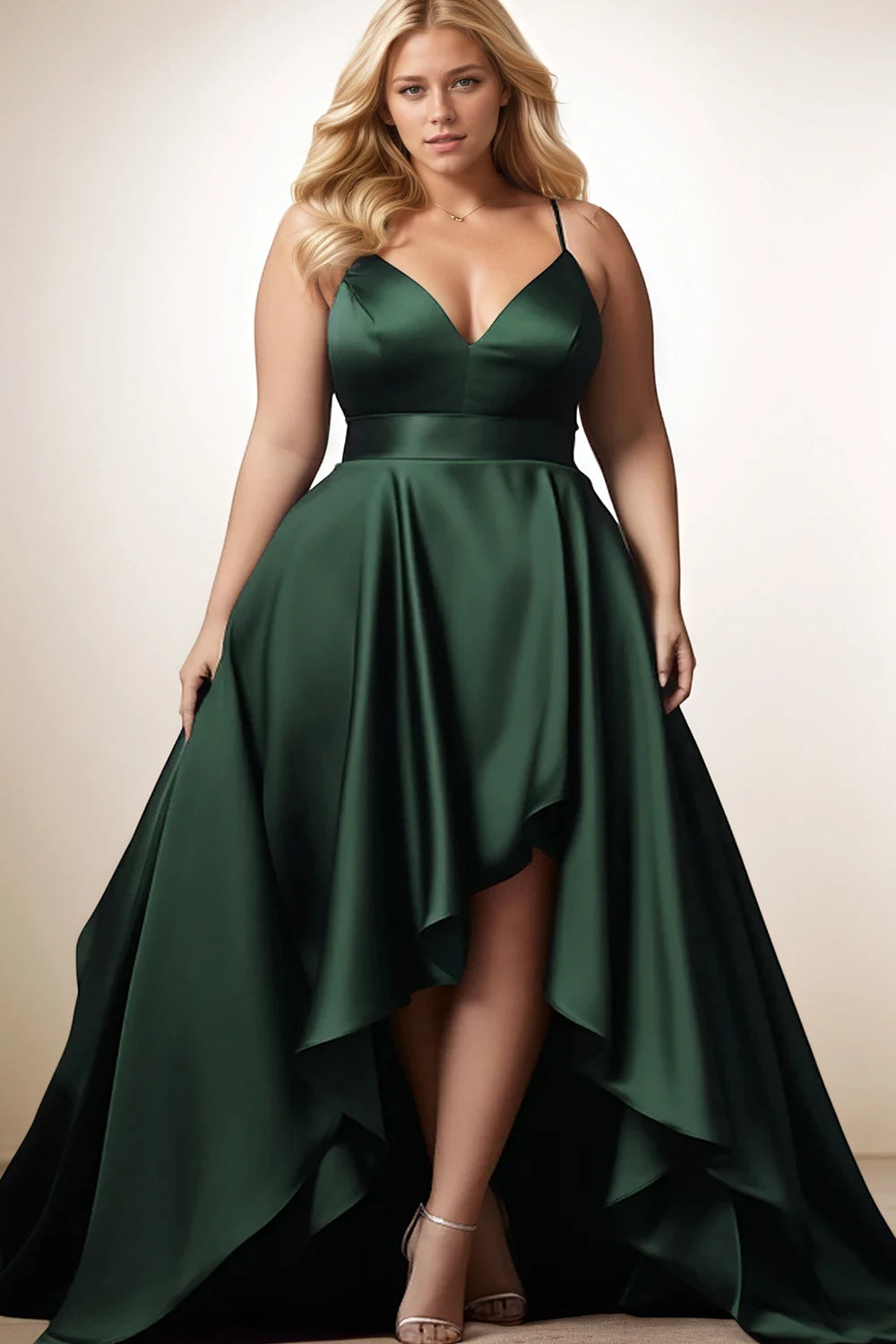 Elegant Plus Size Evening Dress for Women Spaghetti Strap Irregular Hem Pleated A-Line Sexy V-Neck Summer Party Wedding Dress