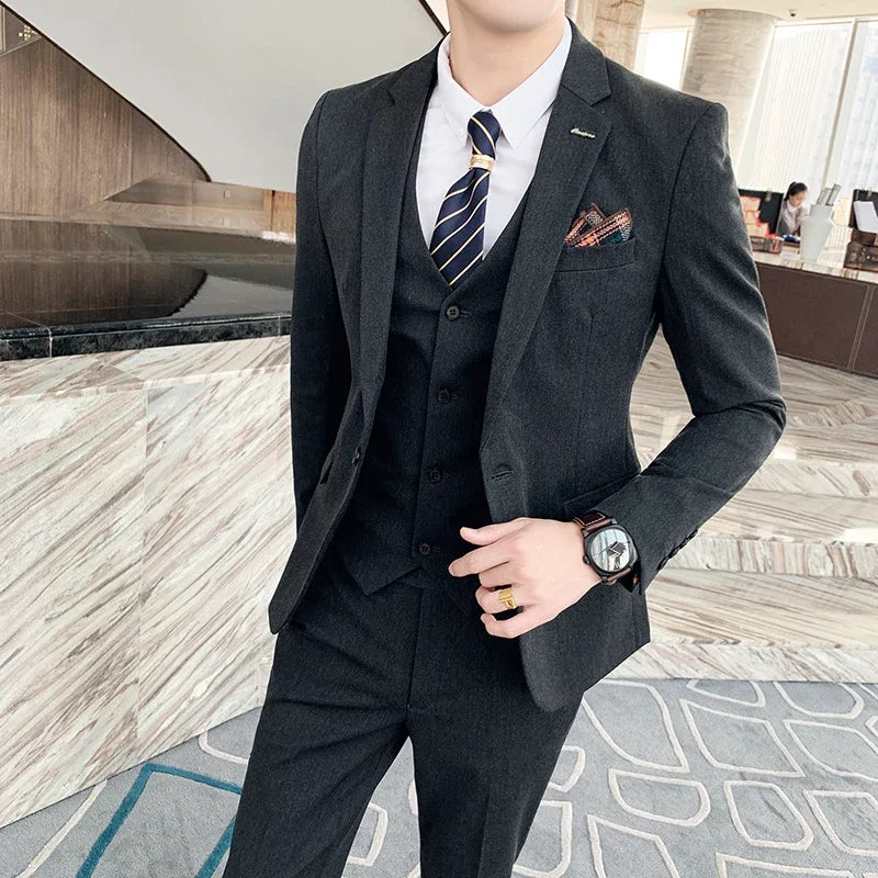 S-7XL (Jacket+Vest+Pants) Fashion Boutique Lattice Formal Business Mens Suit 3Pcs Set Groom Wedding Dress Plaid Suit Show Stage