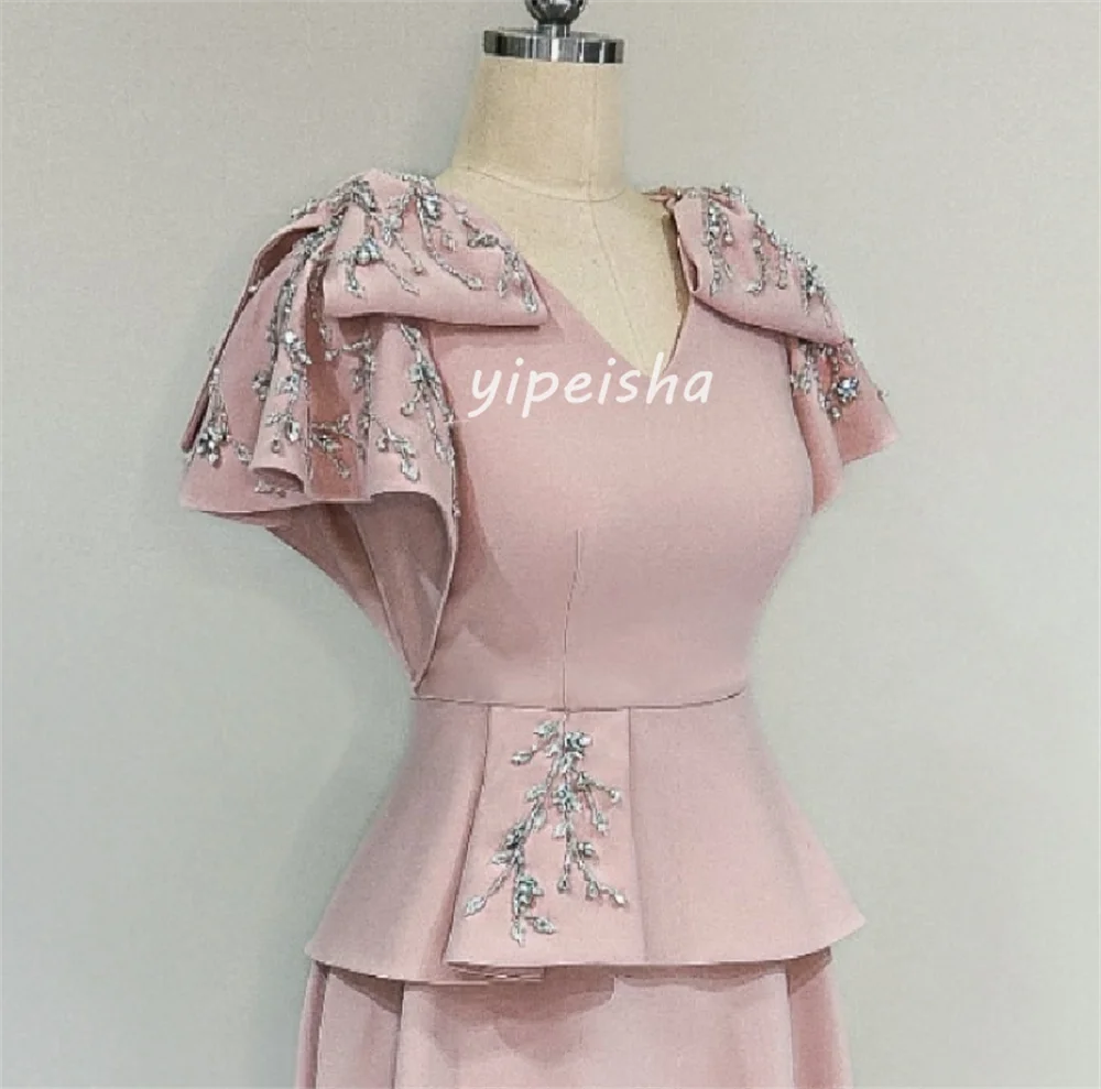 Farrobe Jersey Rhinestone A Line V Neck Bespoke Occasion Dress