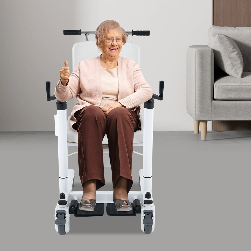 Lift Transfer Chair Heavy Duty 264 Pounds with 4 Silent Wheels and Brakes Shower Commode Wheelchair for Elderly and Disabled