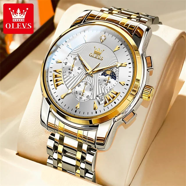 OLEVS Men's Luxury Quartz Watch Chronograph Stainless Steel