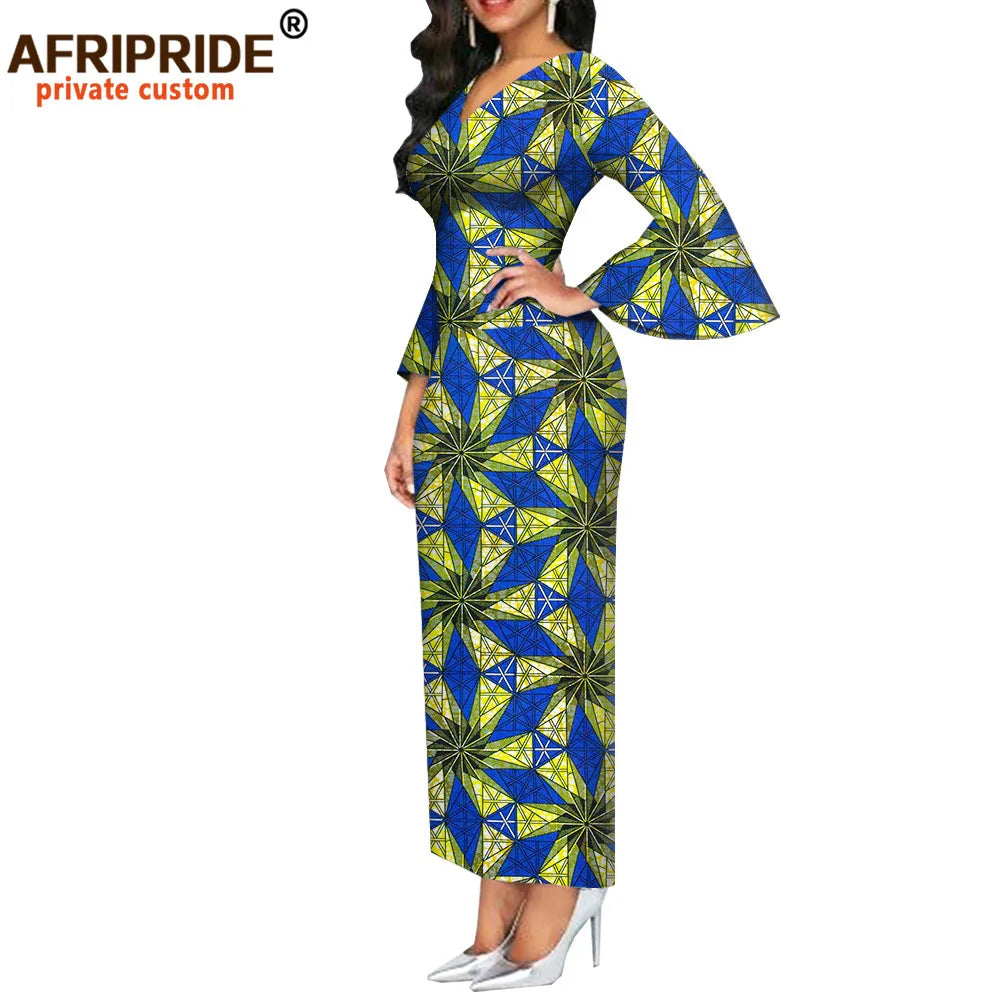 Women`s African Dresses Dashiki Outfits Print Bodycon Long Maxi Dress V Neck Flare Sleeve Party Wedding AFRIPRIDE A1925048