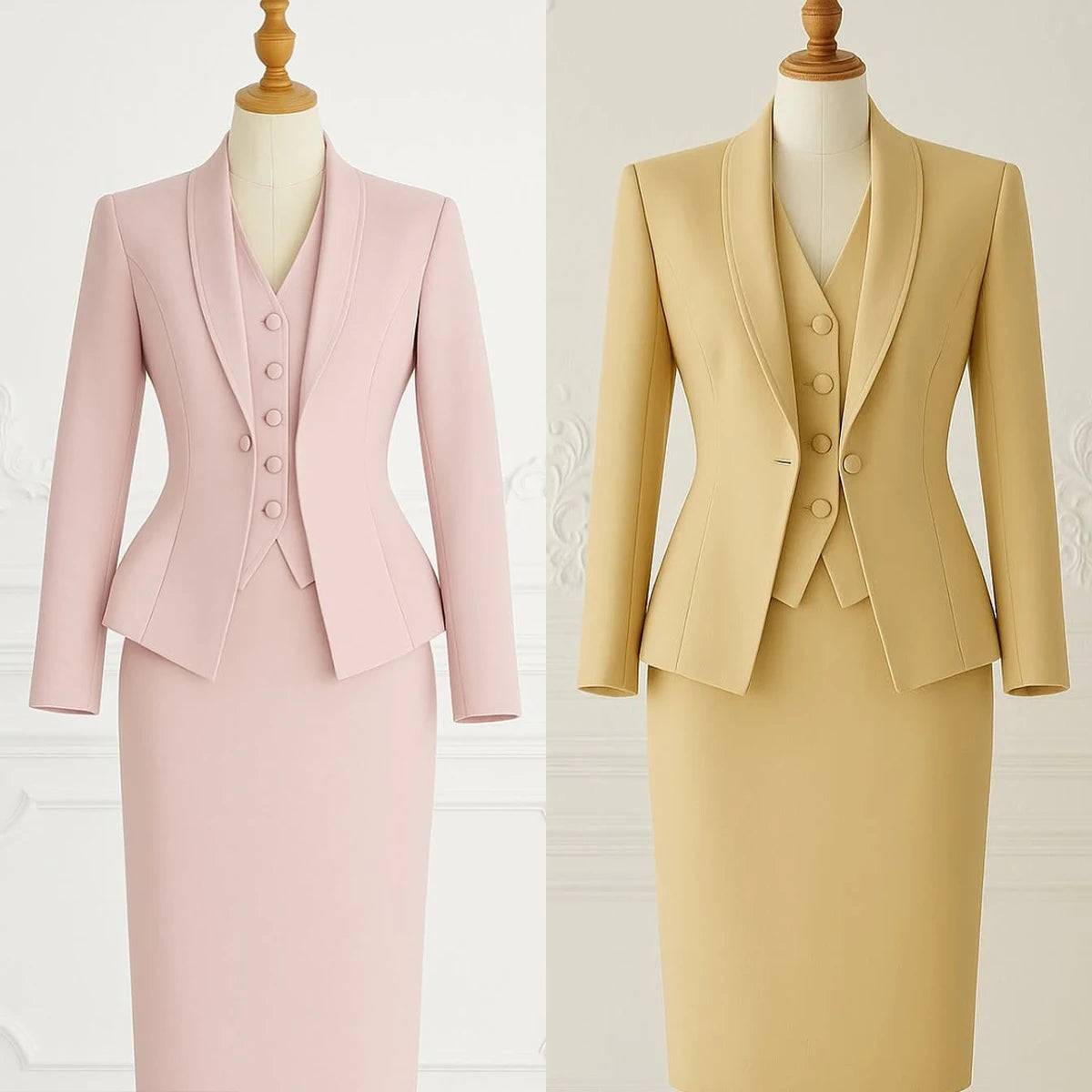 NCDIMSCN Three Piece Women Suit Set Blazer Skirt Vest