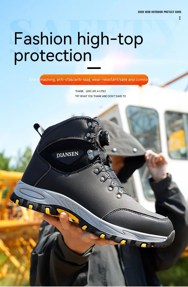 Men's Safety Work Boots Indestructible Steel Toe Anti- Smash Resistant Stab Proof Safety Shoes Breathable Slip-Resistant Durable