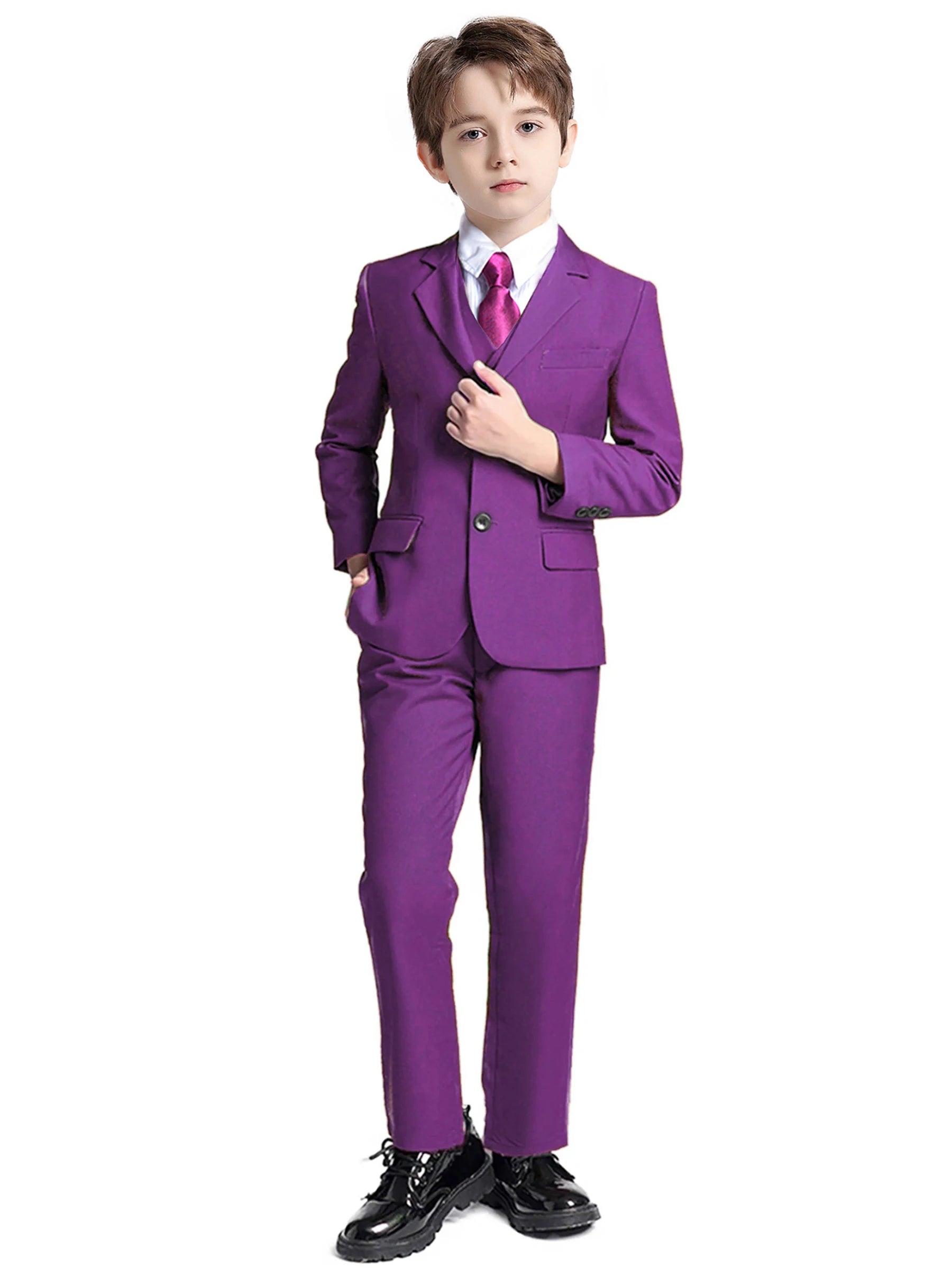 Boys Four Piece Suit Set Jacket Vest Pants Tie Formalwear