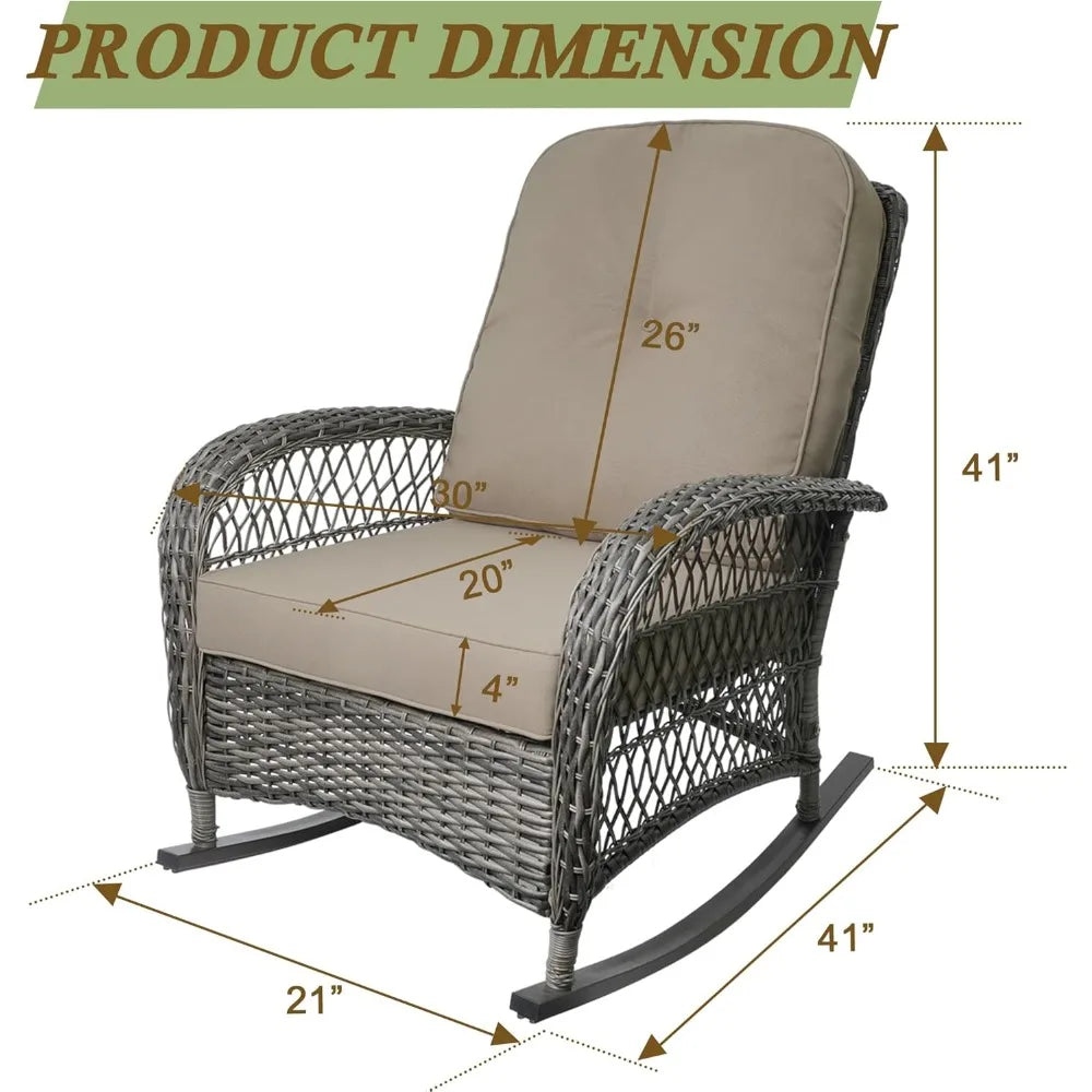 HUANZHUANG Outdoor Wicker Rocking Chair Set All Weather Resin Rattan