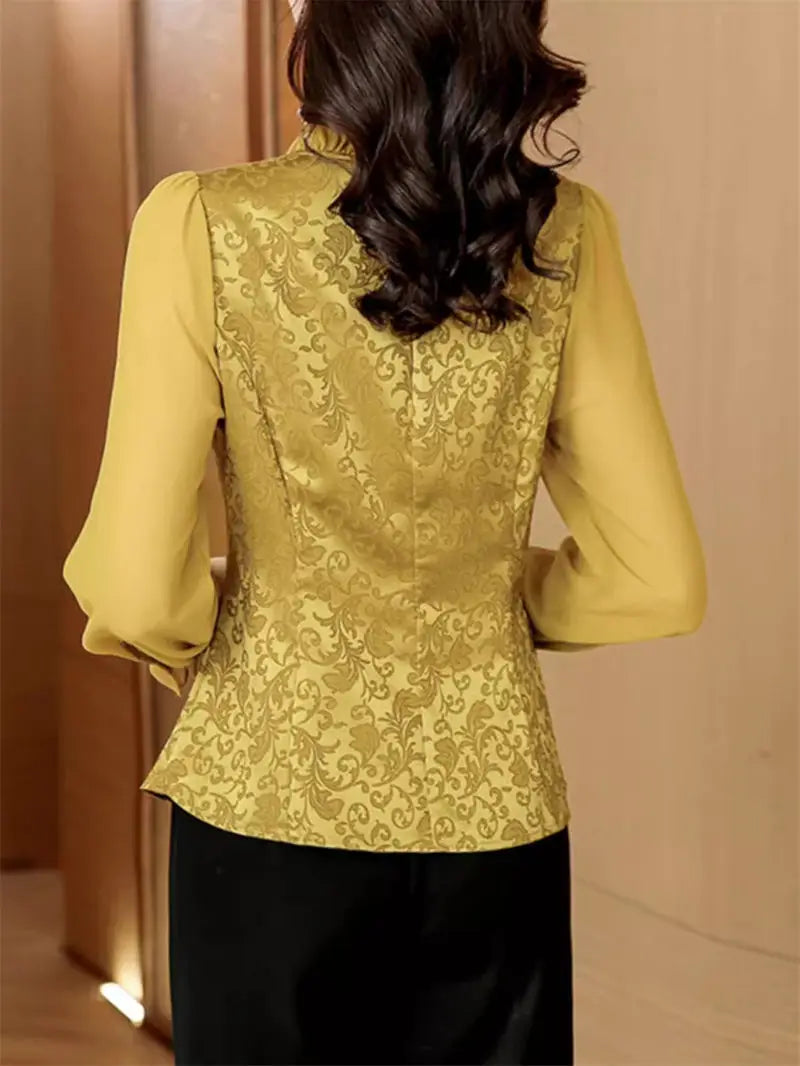 Hunan Silk Shirt Women V Neck Satin Top For Office