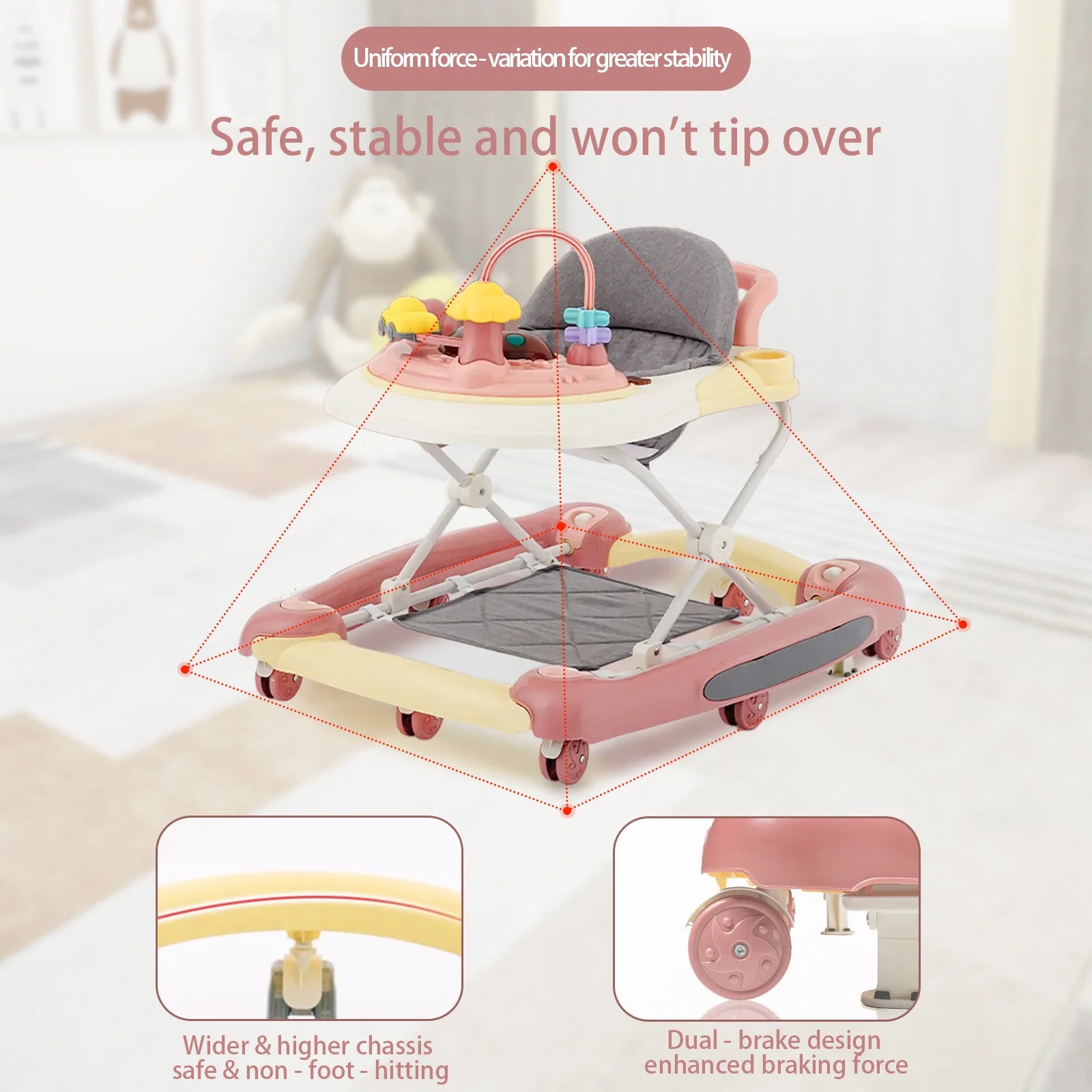 Baby Walker With Sunshade And Seat Multifunctional Anti Rollover Stroller
