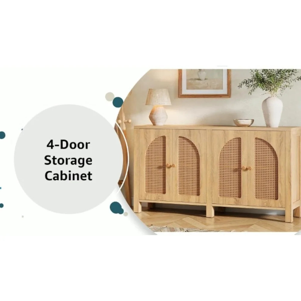 HUANZHUANG Sideboard Buffet Cabinet Rattan Credenza