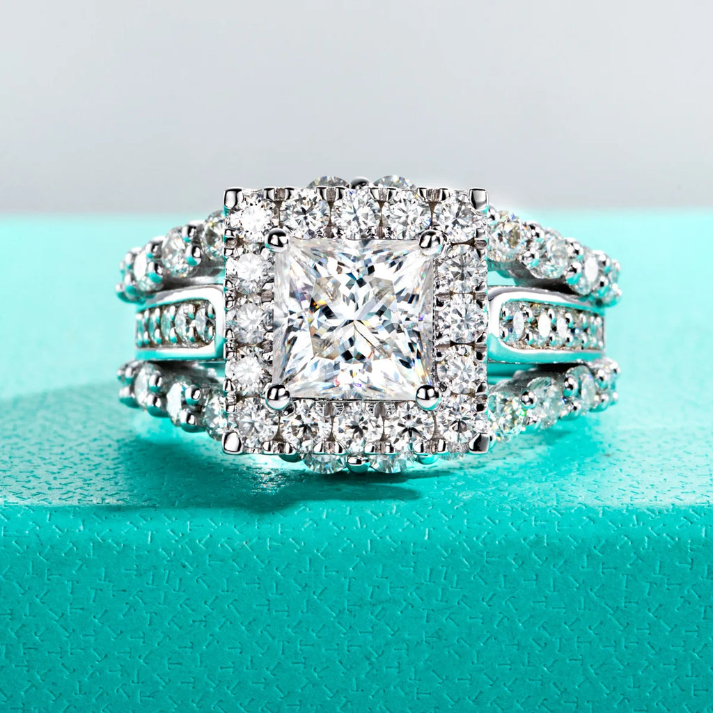 AnuJewel Princess Cut Moissanite Engagement Ring 3.884cttw D Color 925 Sterling Silver Luxurious Women's Jewelry Birthday gifts