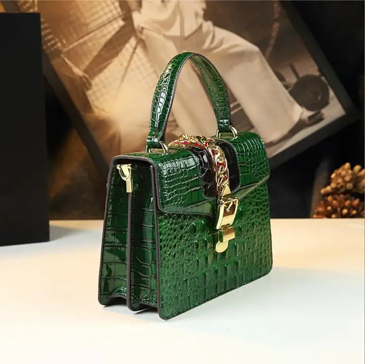 HYLHMCCN Crocodile Genuine Leather Crossbody Bag For Women