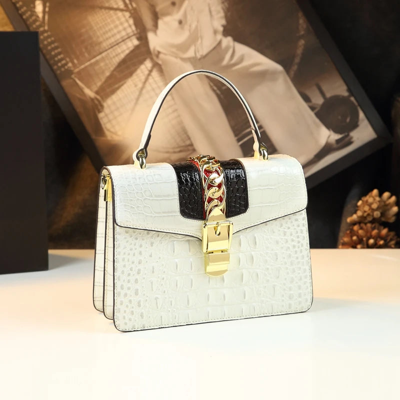 HYLHMCCN Crocodile Genuine Leather Crossbody Bag For Women