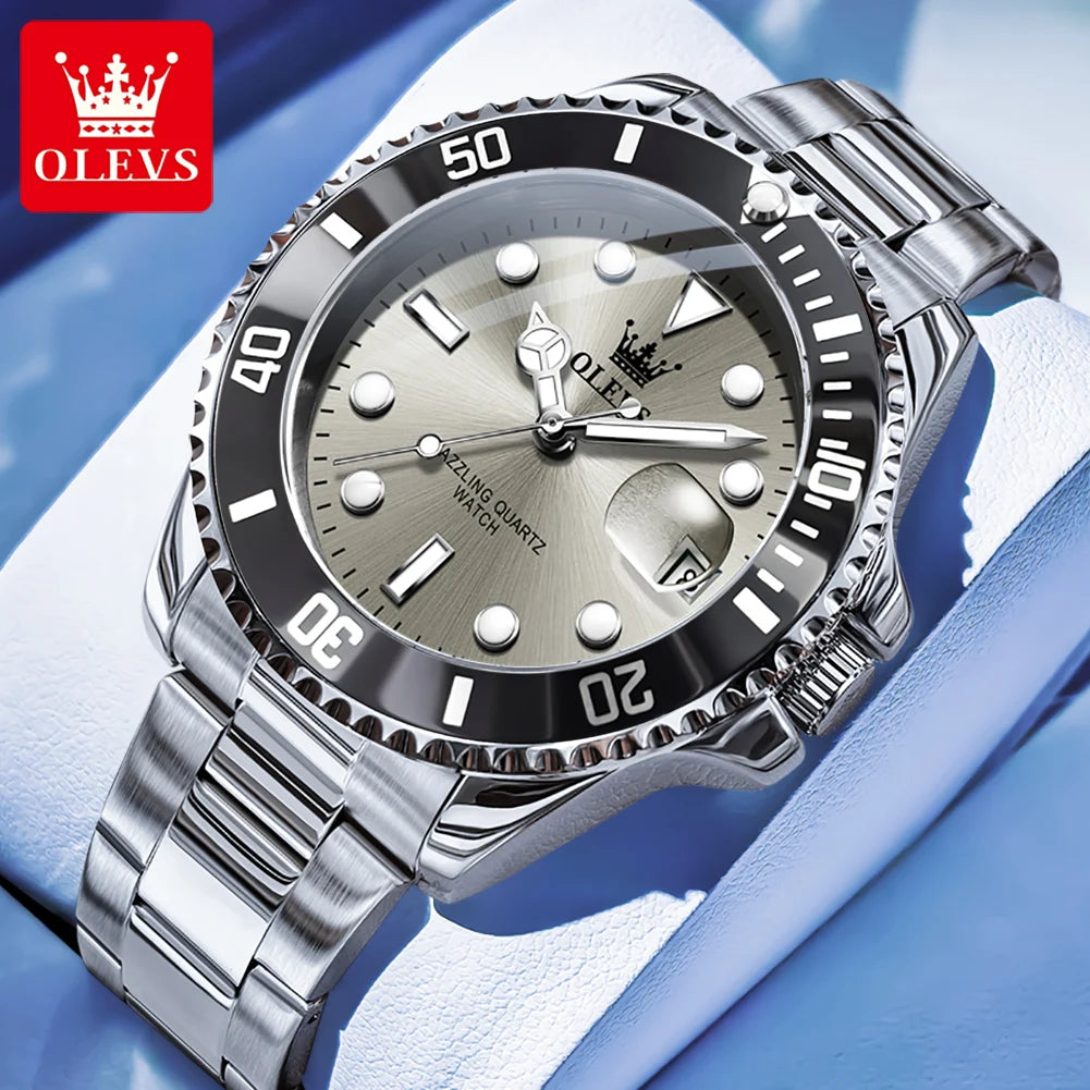 OLEVS 5885 Quartz Date Mens Watch Brushed Stainless Steel
