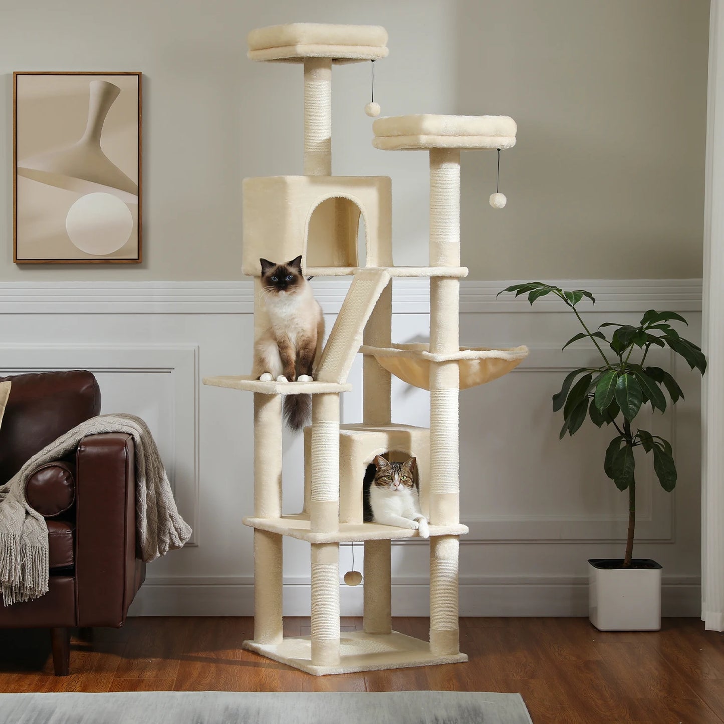 Large Cat Tree Tall Cat Tower for Indoor Cats Multi Level Plush Cat Condo with Scratching Posts Scratching Boards Perches and Caves