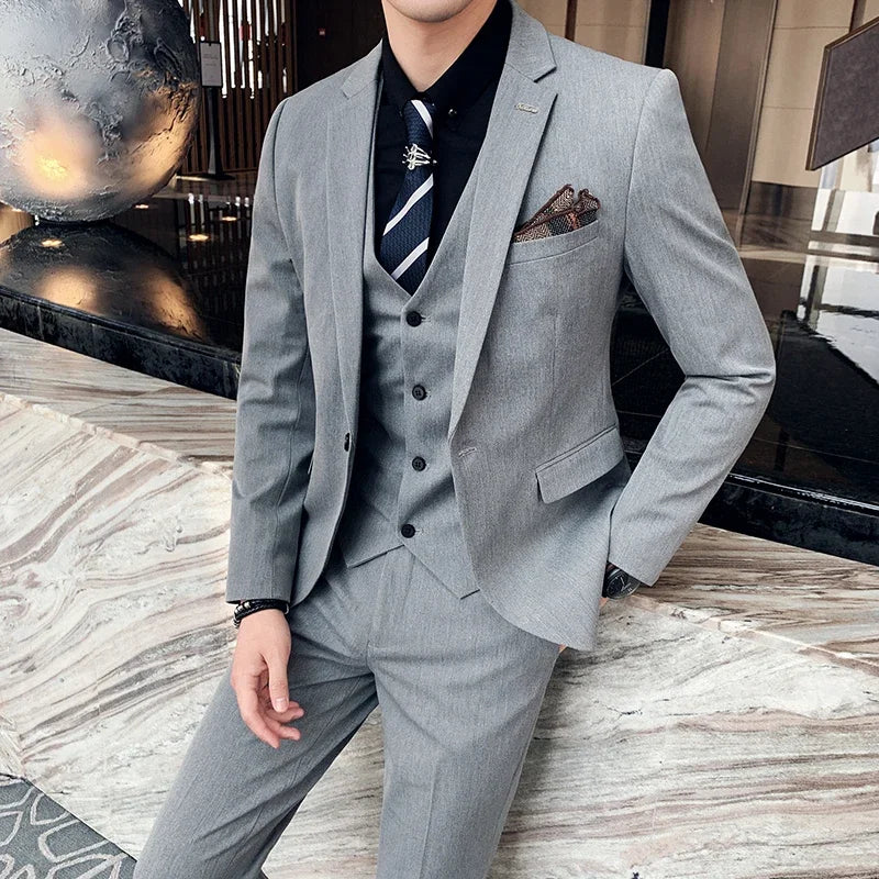 S-7XL (Jacket+Vest+Pants) Fashion Boutique Lattice Formal Business Mens Suit 3Pcs Set Groom Wedding Dress Plaid Suit Show Stage