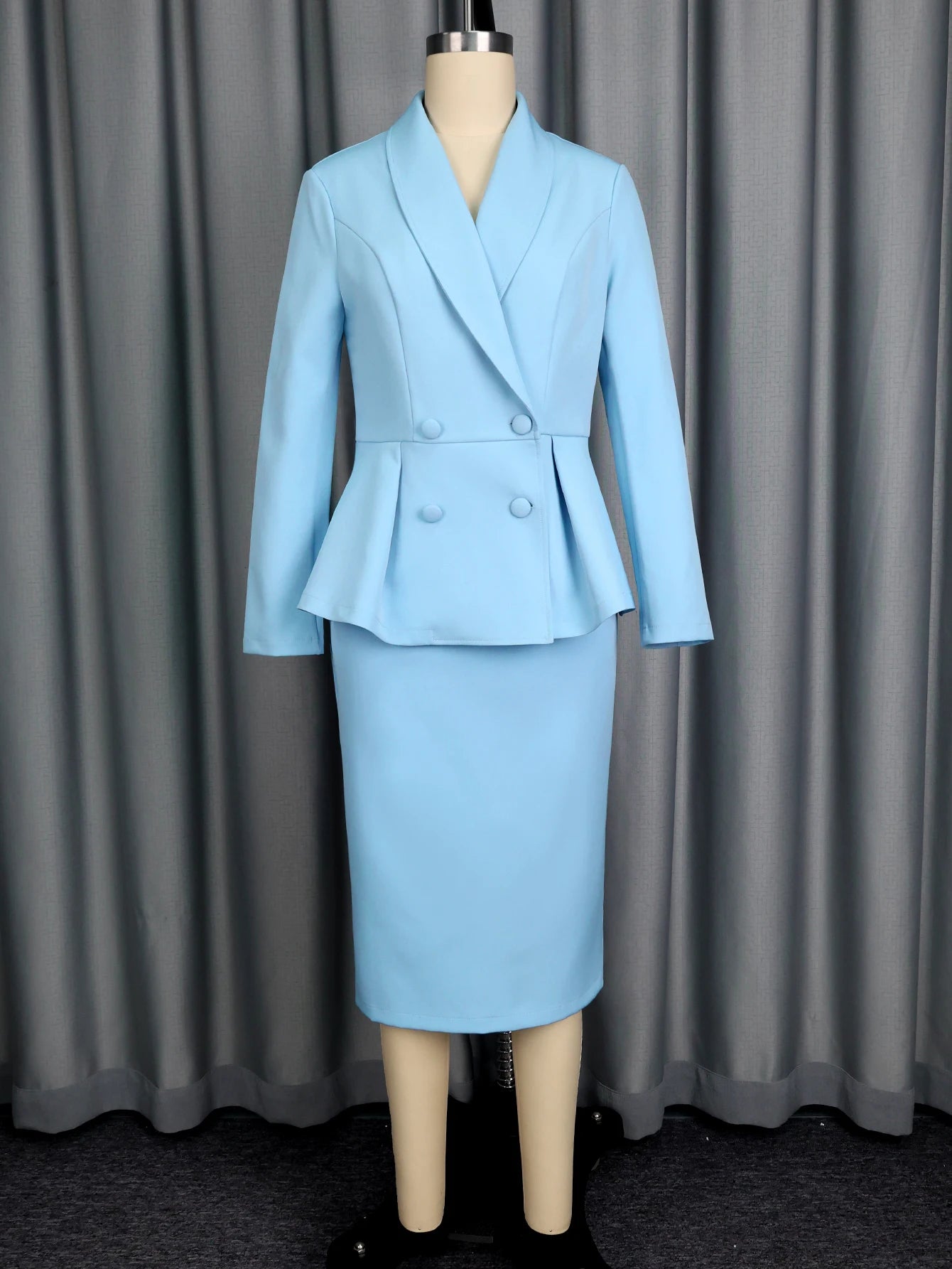 AOMEICN Two Piece Blazer Pencil Skirt Set For Office Wear